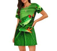 ASFgda Camicie da notte con stampa di rane carine per le donne pullover camicia da notte morbida camicia da notte manica corta ampia comoda camicia da notte S-XXL, Nero , L