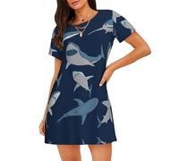 ASFgda Camicie da notte con stampa di squalo oceano per le donne pullover camicia da notte morbida camicia da notte manica corta comoda camicia da notte S-XXL, Nero , L