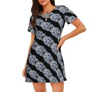 ASFgda Camicie da notte con stampa ippopotamo cartoni animati per le donne pullover camicia da notte morbida camicia da notte manica corta comoda camicia da notte S-XXL, Nero , L