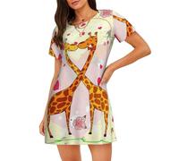 ASFgda Camicie da notte da donna pullover da notte con stampa floreale con giraffa cuore fiore camicia da notte morbida camicia da notte manica corta comoda camicia da notte S-Xxxl, Nero , L