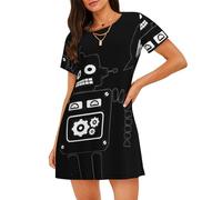 ASFgda Camicie da notte nere con stampa robot per le donne pullover camicia da notte morbida camicia da notte manica corta comoda comoda camicia da notte S-Xxxl, Nero , L