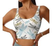 ASFgda Canotta sportiva estiva da donna semplice con stampa libellula, reggiseno da yoga comodo e traspirante con imbottitura rimovibile sul petto., Nero , S