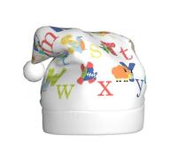 ASFgda Cappello di Babbo Natale con stampa dell'alfabeto degli animali, cappelli per adulti, cappello classico unisex per feste di Capodanno
