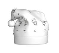 ASFgda Cappello di Babbo Natale con stampa dell'alfabeto linguaggio dei segni di Natale, cappelli per adulti, cappello di Natale classico unisex per feste di Capodanno