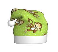 ASFgda Cappello di Babbo Natale verde intelligente stampa scimmia cappelli per adulti, Natale vacanza unisex classico cappello di Natale per la festa di Capodanno
