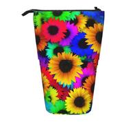 ASFgda Cassa della matita della stampa del girasole dell'arcobaleno in piedi,Sacchetto telescopico della penna,Portamatite portatile,Borsa cosmetica