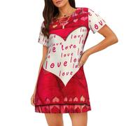 ASFgda Cuori rossi Amore Stampa Camicie da Notte Per Le Donne Pullover Camicia Da Notte Morbido Indumenti Da Notte Manica Corta Allentato Comoda Camicia Da Notte S-, Nero , M