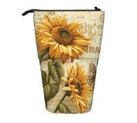 ASFgda Custodia in piedi retrò con stampa di girasole, astuccio telescopico per penna, portamatite portatile, borsa cosmetica di stoccaggio