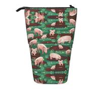ASFgda Custodia per matite con stampa di maiali in piedi in fattoria, astuccio telescopico, portapenne portatile, borsa cosmetica
