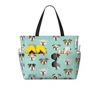 ASFgda Divertente borsa da spiaggia con stampa bulldog inglese,Borsa da spiaggia impermeabile a prova di sabbia,Borsa da spiaggia pieghevole leggera di grande capacità con cerniera