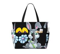 ASFgda Divertente borsa da spiaggia con stampa coniglio pasquale,Borsa da spiaggia impermeabile a prova di sabbia,Borsa da spiaggia pieghevole leggera di grande capacità con cerniera