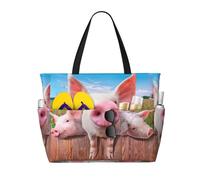 ASFgda Divertente borsa da spiaggia con stampa di maiale,Borsa da spiaggia impermeabile a prova di sabbia,Borsa da spiaggia pieghevole leggera di grande capacità con cerniera