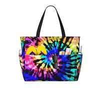 ASFgda Exotic Tribe Tie Dye Style Print Beach Bag,Impermeabile Sandproof Beach Tote Bag,Grande Capacità Leggero Pieghevole Zip Tote Tote