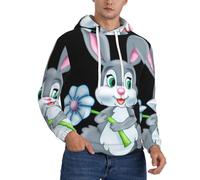 ASFgda Felpa con cappuccio da uomo con stampa di coniglio pasquale, casual, invernale, con tasca a marsupio, taglie S-4XL, Nero , M Plus