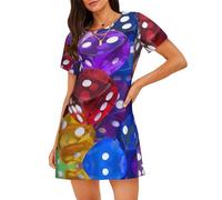 ASFgda Giochi Dice Set Stampa Camicie da Notte Per Le Donne Pullover Camicia da Notte Morbido Indumenti Da Notte Manica Corta Allentato Comoda Camicia Da Notte S-Xxx, Nero , XL