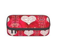 ASFgda Grande capacità durevole cuori rossi amore stampato matita caso, borsa cosmetica portatile, cancelleria ufficio Storage Bag.