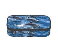 ASFgda Grande capacità durevole delfini nel mare stampato matita caso, borsa cosmetica portatile, cancelleria ufficio Storage Bag.