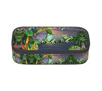 ASFgda Grande capacità durevole molte rane cantano sui rami estate farfalle lago acqua stampato matita caso, borsa cosmetica portatile, cancelleria ufficio Storage Bag.