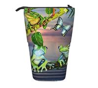 ASFgda Grazioso astuccio telescopico con molte rane che cantano sui rami con farfalle estive e lago e acqua, per scuola e ufficio