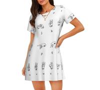 ASFgda Lingua dei segni Alfabeto Stampa Camicie da notte Per Le Donne Pullover Camicia da Notte Morbido Indumenti Da Notte Manica Corta Allentato Comodo Camicia Da Notte, Nero , XXL