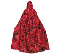 ASFgda Mantello con cappuccio per adulti con stampa rosa rossa | Vestaglia unisex a lunghezza intera, per travestimento da strega, vampiro, mago, cosplay, carnevale, feste in maschera