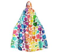 ASFgda Mantello medievale con cappuccio arcobaleno cuori stampa mantello rinascimentale, mantello unisex con cappuccio Halloween Natale mantello per feste
