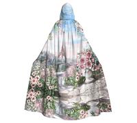 ASFgda Mantello medievale con cappuccio, bella torre Eiffel con stampa di Parigi, mantello rinascimentale, unisex, con cappuccio, per Halloween, Natale, costume da festa