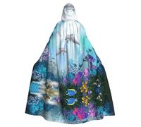 ASFgda Mantello medievale con cappuccio blu oceano subacqueo stampa mantello rinascimentale mantello unisex con cappuccio Halloween Natale mantello costume festa mantello