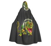 ASFgda Mantello medievale con cappuccio Chameleon Ascolta Musica Stampa Mantello Rinascimentale, Unisex con Cappuccio Halloween Natale Mantello Costume Party Mantello