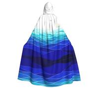 ASFgda Mantello medievale con cappuccio con onde dell'oceano con uccelli, mantello rinascimentale con stampa marittima, mantello unisex con cappuccio per Halloween, Natale, costume da festa