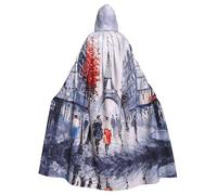 ASFgda Mantello medievale con cappuccio con stampa artistica di albero della città di Parigi Torre Eiffel, mantello rinascimentale, unisex, con cappuccio, per Halloween, Natale, costume da festa