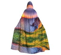 ASFgda Mantello medievale con cappuccio irlandese con stampa paesaggio marino, mantello rinascimentale, mantello unisex con cappuccio per Halloween e Natale