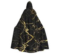 ASFgda Mantello medievale con cappuccio nero oro stampa marmo mantello rinascimentale, mantello unisex con cappuccio Halloween Natale mantello costume festa mantello