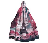 ASFgda Mantello medievale con cappuccio rosa paesaggio torre Eiffel stampa mantello rinascimentale, mantello unisex con cappuccio Halloween Natale mantello costume festa mantello