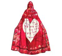 ASFgda Mantello medievale con cappuccio rosso con cuori stampati amore mantello rinascimentale, mantello unisex con cappuccio Halloween Natale mantello per feste