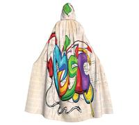 ASFgda Mantello medievale con cappuccio stile graffiti musica stampa mantello rinascimentale, mantello unisex con cappuccio Halloween Natale mantello costume festa mantello