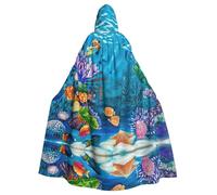 ASFgda Mantello medievale con cappuccio, tartaruga marina tropicale, pesce marino, stampa stella marina, mantello rinascimentale, unisex, con cappuccio, mantello per Halloween e Natale