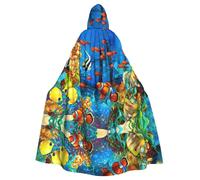 ASFgda Mantello medievale con cappuccio The Underwater World Tropical Fish Print Mantello rinascimentale, mantello unisex con cappuccio Halloween Natale mantello per feste