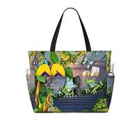 ASFgda Molte rane cantano sui rami Summer Butterflies Lake Water Print Beach Bag,Impermeabile Sandproof Beach Tote Bag,Grande Capacità Leggero Pieghevole Con Cerniera Tote Tote Tote