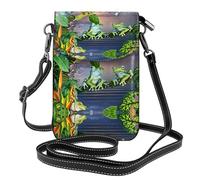 ASFgda Molte rane delle donne cantano sui rami estate farfalle lago acqua stampato piccola borsa messenger con slot per carte di credito portafoglio mobile