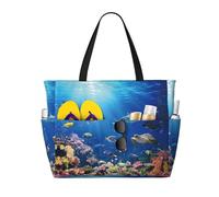 ASFgda Ocean Tropical Fish Turtle Shark Print Beach Bag,Impermeabile Sandproof Beach Tote Bag,Grande Capacità Leggero Pieghevole Con Cerniera Tote Tote