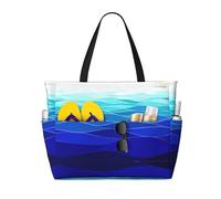 ASFgda Ocean Waves - Borsa da spiaggia con stampa marittima con uccelli, borsa da spiaggia impermeabile e resistente alla sabbia, grande capacità, leggera, pieghevole con cerniera