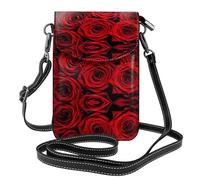 ASFgda Piccola borsa messenger da donna con stampa floreale rossa con porta carte di credito
