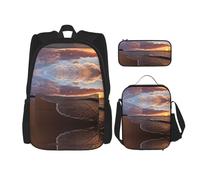ASFgda Set di zaino da scuola con stampa tramonto sulla spiaggia con borsa per il pranzo e astuccio, durevole, leggero, grande capacità per la scuola uso quotidiano