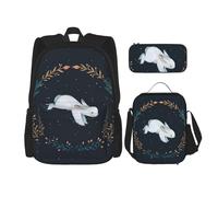 ASFgda Set di zaino per la scuola con grazioso coniglio bianco con borsa per il pranzo e astuccio, resistente, leggero, grande capacità, per uso quotidiano a scuola