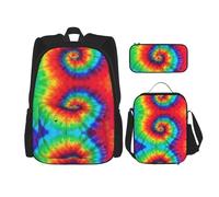 ASFgda Set di zaino per la scuola con stampa arcobaleno tie dye, con borsa per il pranzo e astuccio, resistente, leggero, grande capacità, per uso quotidiano a scuola