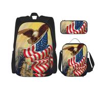 ASFgda Set di zaino per la scuola con stampa artistica con aquila con borsa per il pranzo e astuccio, durevole, leggero, grande capacità, per uso quotidiano a scuola