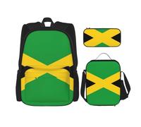 ASFgda Set di zaino per la scuola con stampa bandiera della Giamaica con borsa per il pranzo e astuccio, durevole, leggero, grande capacità, per la scuola uso quotidiano