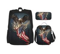 ASFgda Set di zaino per la scuola con stampa di aquila calva nordamericana con borsa per il pranzo e astuccio, durevole, leggero, grande capacità, per la scuola uso quotidiano