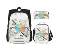 ASFgda Set di zaino per la scuola con stampa di cervello umano, con borsa per il pranzo, astuccio per matite, resistente, leggero, grande capacità, per uso quotidiano a scuola
